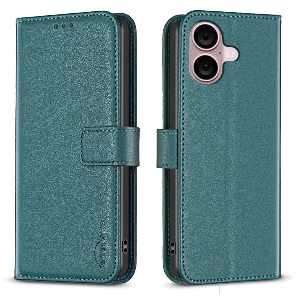 BINFEN COLOR BF17 For iPhone 16 Plus Anti-Scratch Shell PU Leather Stand Phone Case Wallet Cover