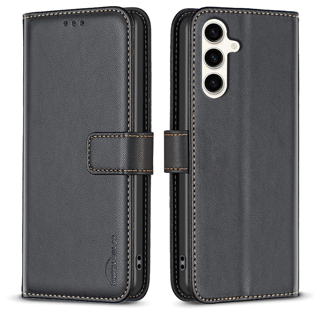 BINFEN COLOR BF17 til Samsung Galaxy S24 FE Shell PU læder stander telefonetui pungetui