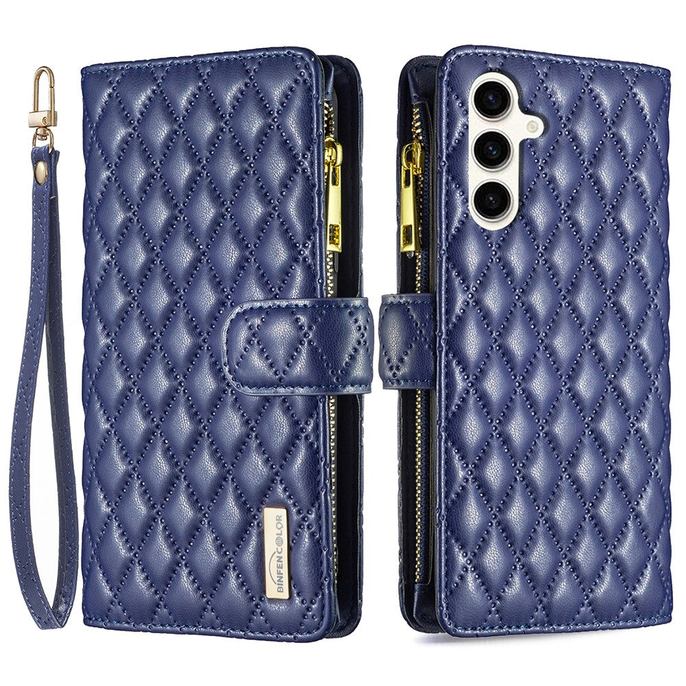 BINFEN COLOR BF Style-15 For Samsung Galaxy S24 FE Case PU Leather Zipper Pocket Phone Cover