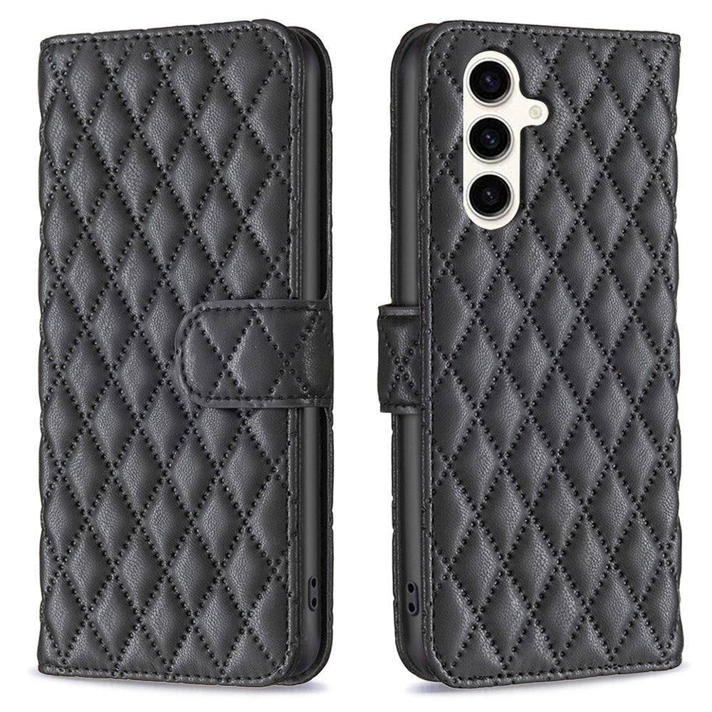 BINFEN COLOR BF Style-14 For Samsung Galaxy S24 FE Case Rhombus Grid Leather Protection Phone Cover