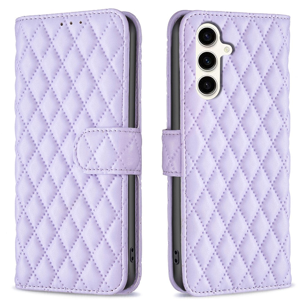 BINFEN COLOR BF Style-14 For Samsung Galaxy S24 FE Case Rhombus Grid Leather Protection Phone Cover