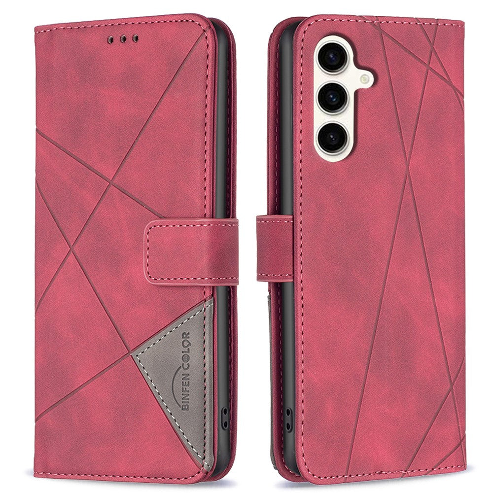 BINFEN COLOR For Samsung Galaxy S24 FE Phone Cases Wallet Stand Geometry Imprint Leather Cover