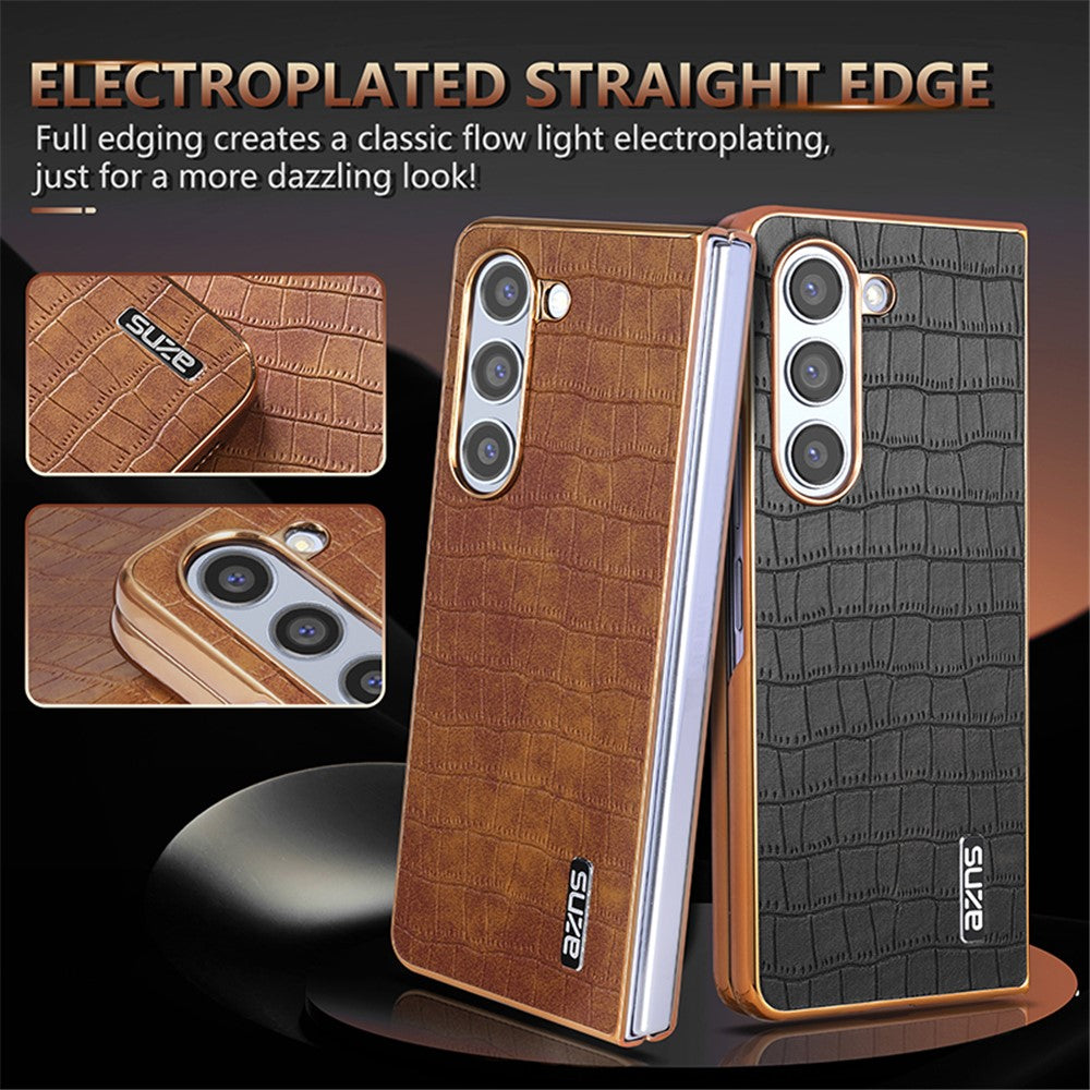 AZNS For Samsung Galaxy Z Fold6 5G Case Crocodile Texture PU Leather+PC Phone Cover
