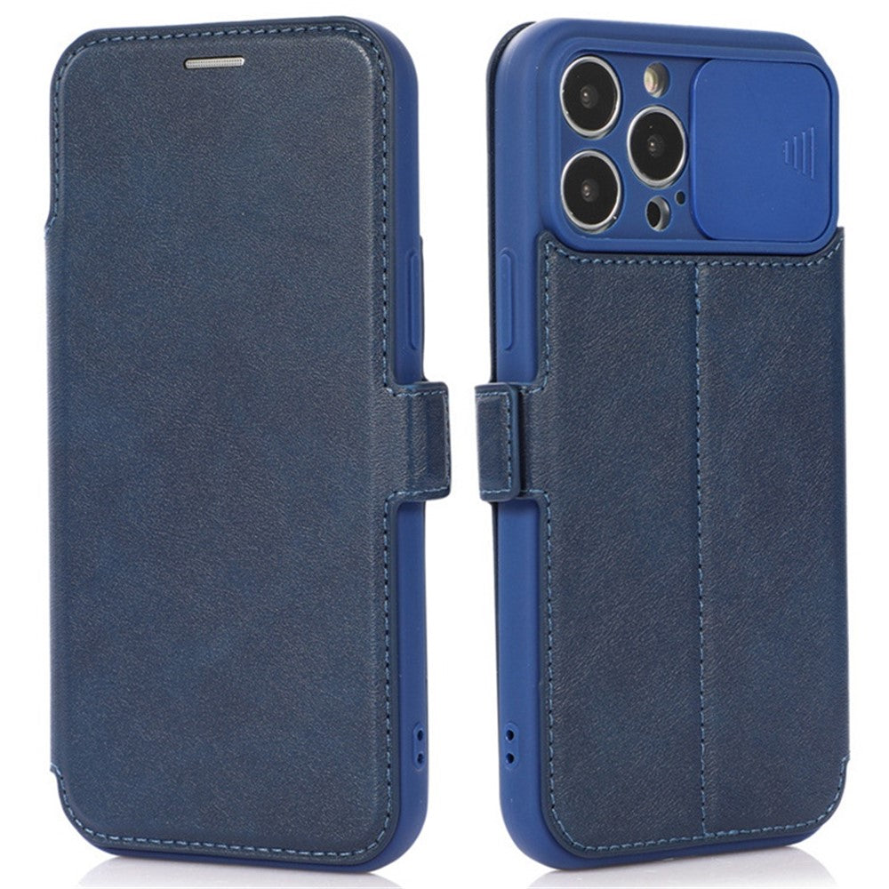 Til iPhone 14 Pro etui med skydelåge til kamera, folio cover i PU-læder med stander og kortholder
