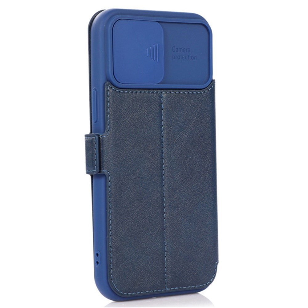Til iPhone 14 Pro etui med skydelåge til kamera, folio cover i PU-læder med stander og kortholder