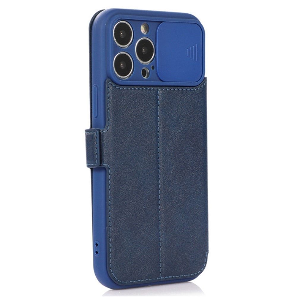 Til iPhone 14 Pro etui med skydelåge til kamera, folio cover i PU-læder med stander og kortholder