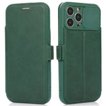 Til iPhone 14 Pro etui med skydelåge til kamera, folio cover i PU-læder med stander og kortholder