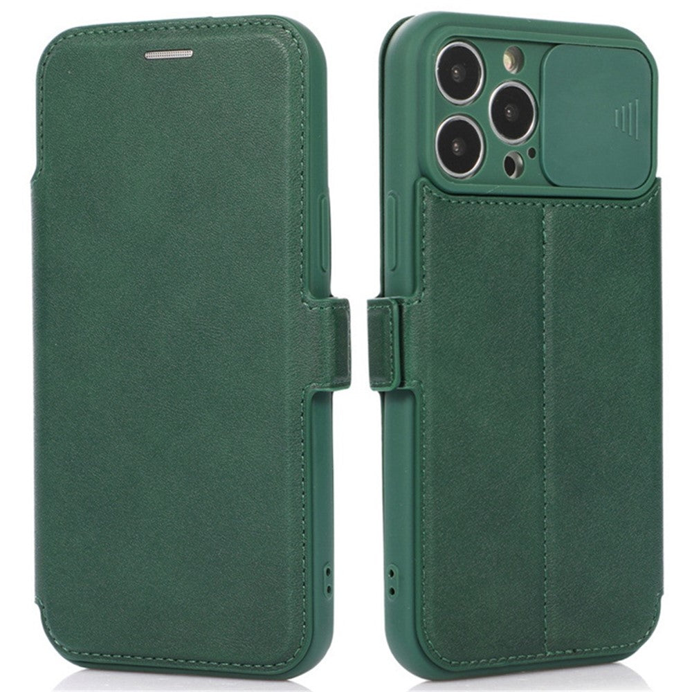 Til iPhone 14 Pro etui med skydelåge til kamera, folio cover i PU-læder med stander og kortholder
