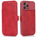 Til iPhone 14 Pro etui med skydelåge til kamera, folio cover i PU-læder med stander og kortholder
