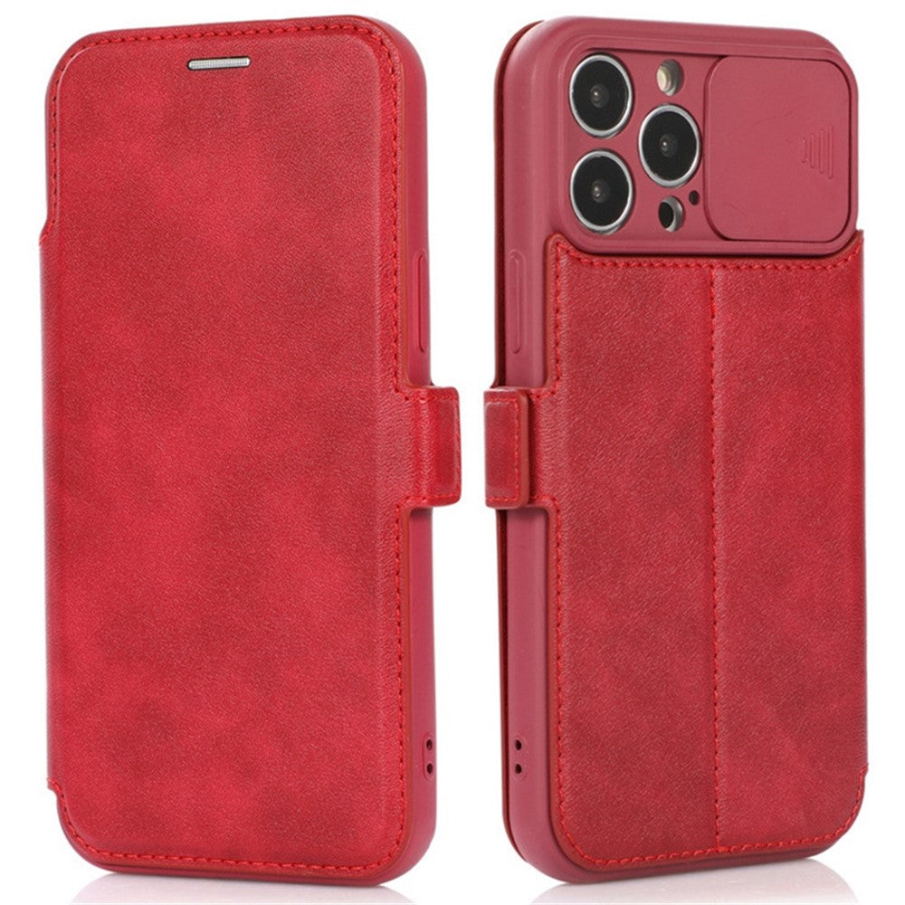 Til iPhone 14 Pro etui med skydelåge til kamera, folio cover i PU-læder med stander og kortholder