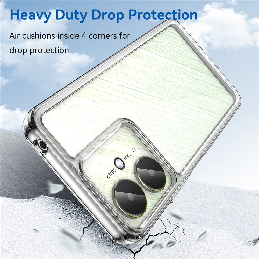 For Xiaomi Redmi 13C 4G  /  5G  /  13R 5G  /  Poco M6 5G Case Electroplated Buttons Clear Phone Cover (Big Rear Lens Hole)