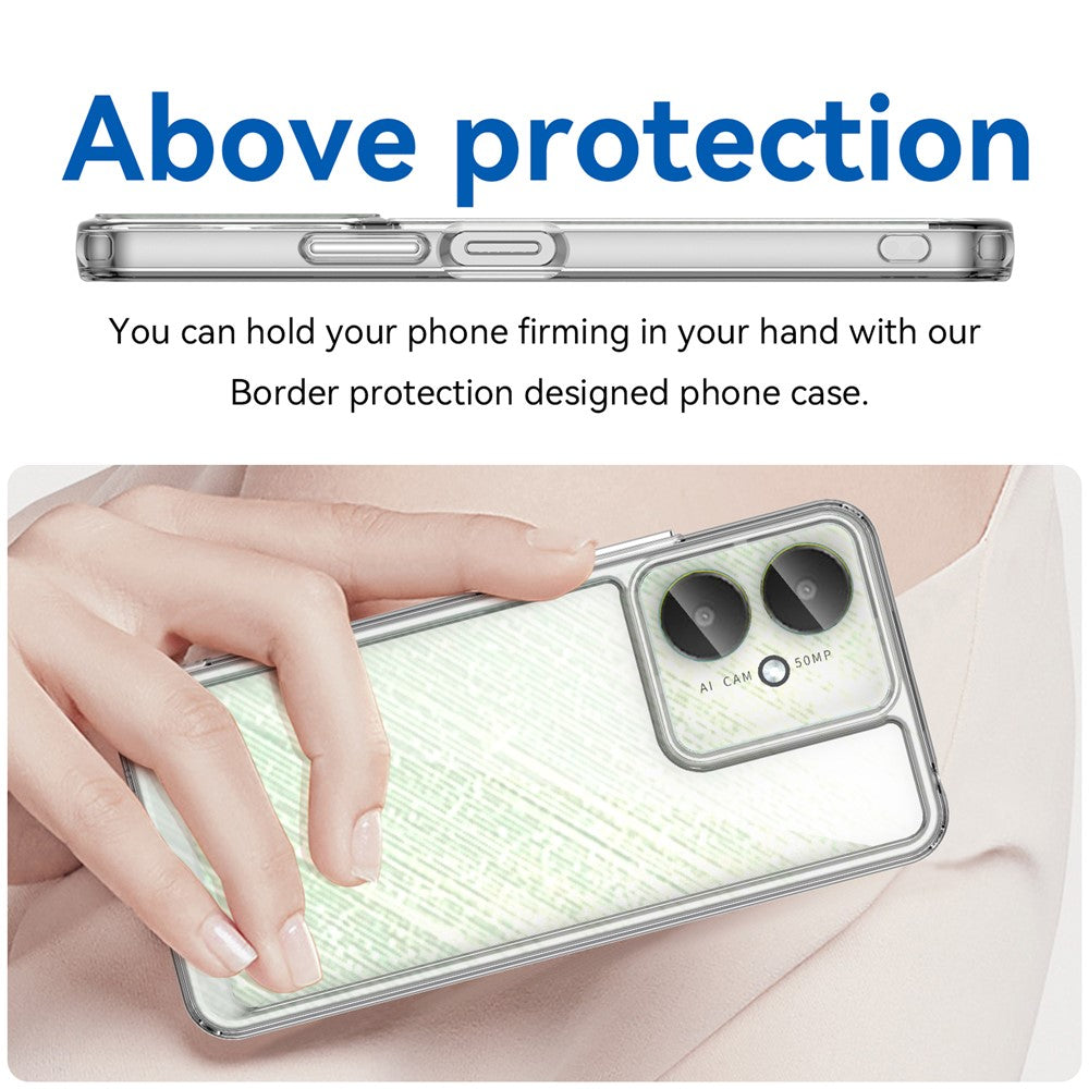 For Xiaomi Redmi 13C 4G  /  5G  /  13R 5G  /  Poco M6 5G Case Electroplated Buttons Clear Phone Cover (Big Rear Lens Hole)