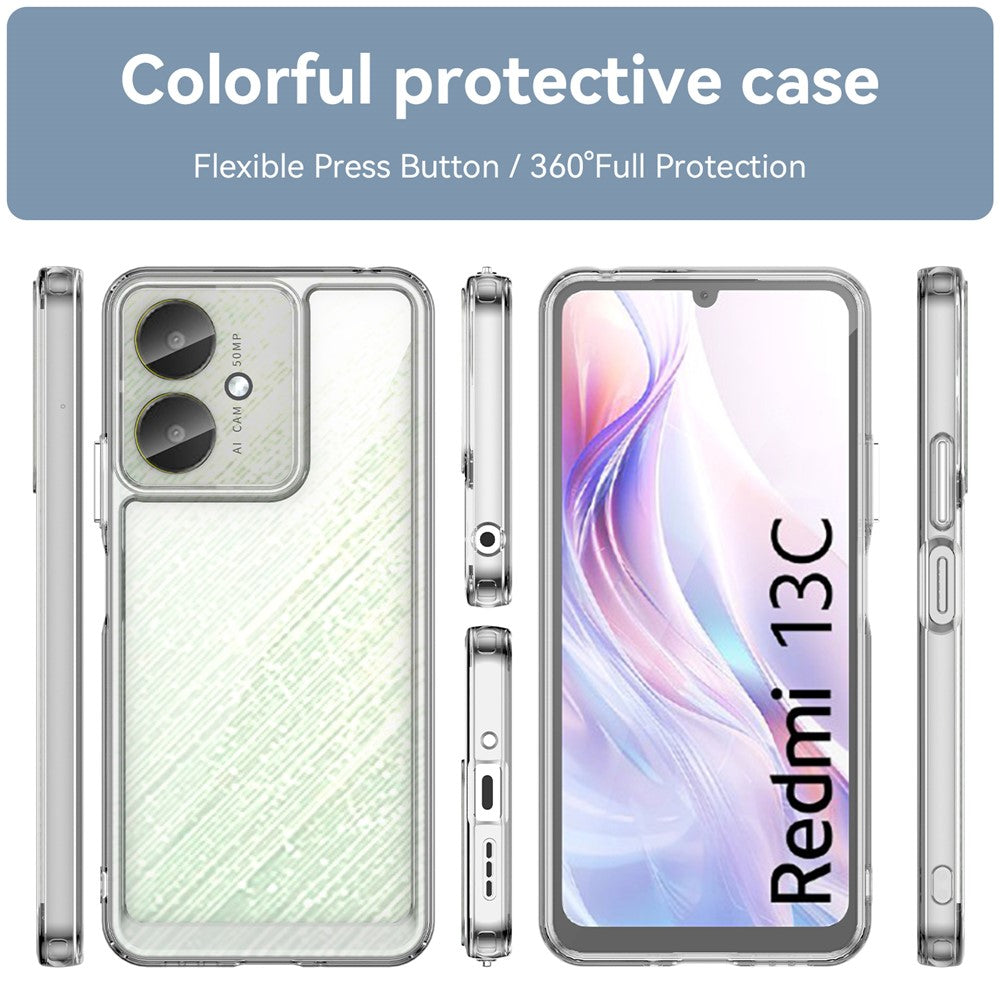 For Xiaomi Redmi 13C 4G  /  5G  /  13R 5G  /  Poco M6 5G Case Electroplated Buttons Clear Phone Cover (Big Rear Lens Hole)