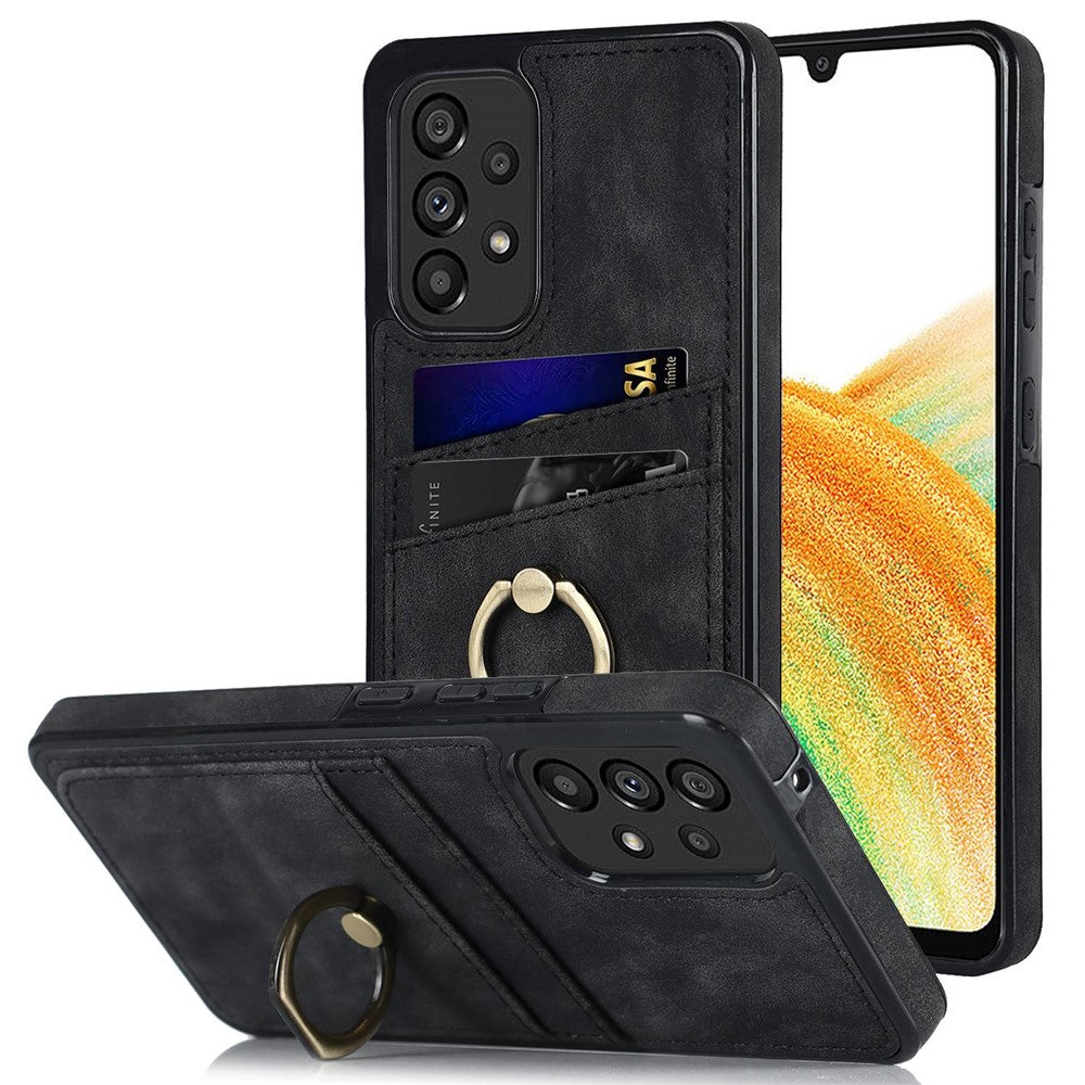 Til Samsung Galaxy A33 5G Etui med kortlommer Retro PU-læderbelagt TPU-telefoncover med ringholderstativ