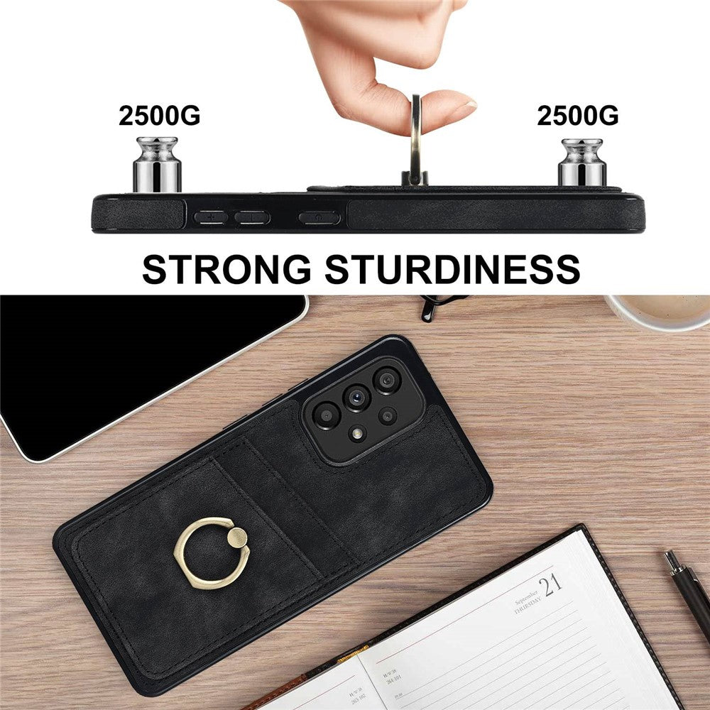 Til Samsung Galaxy A33 5G Etui med kortlommer Retro PU-læderbelagt TPU-telefoncover med ringholderstativ