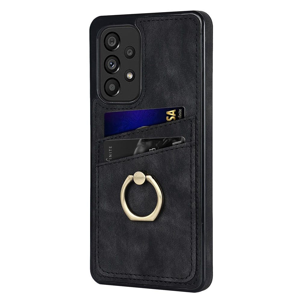 Til Samsung Galaxy A33 5G Etui med kortlommer Retro PU-læderbelagt TPU-telefoncover med ringholderstativ