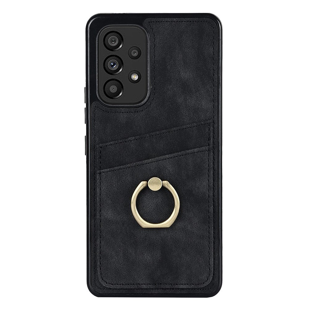 Til Samsung Galaxy A33 5G Etui med kortlommer Retro PU-læderbelagt TPU-telefoncover med ringholderstativ