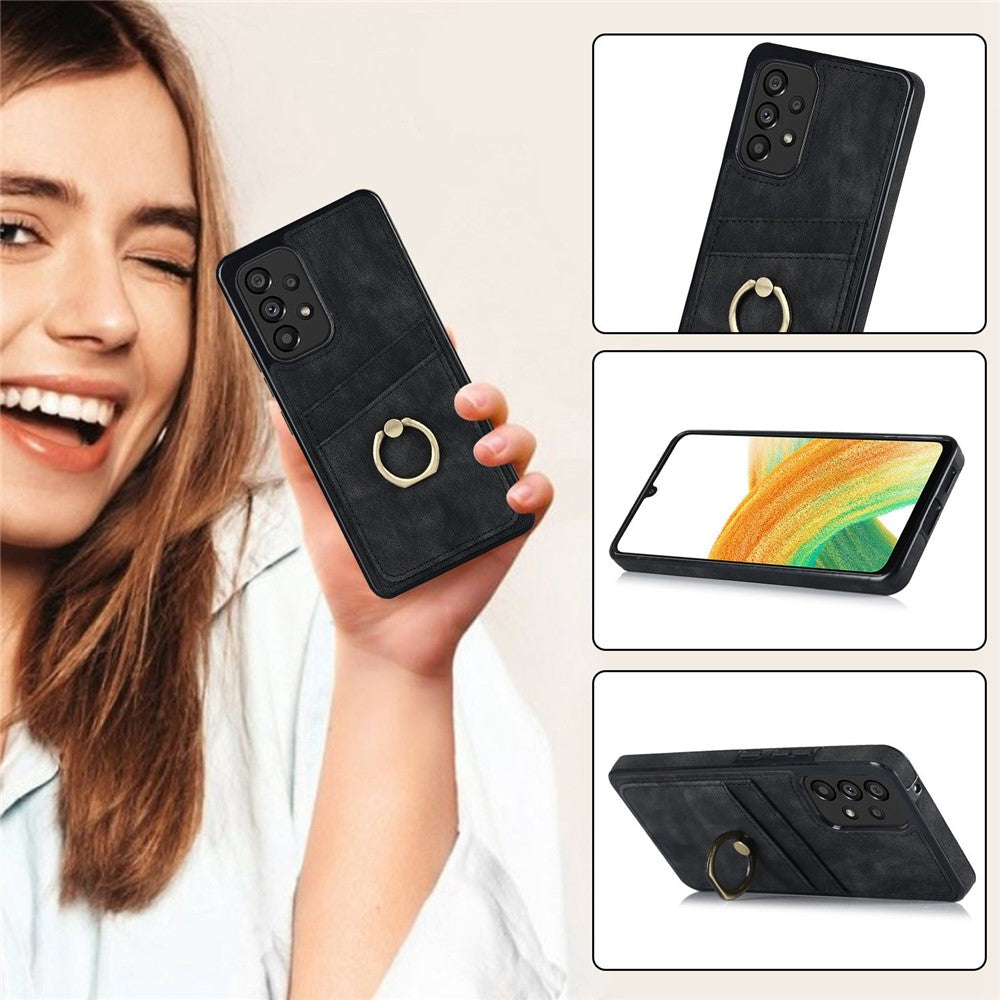 Til Samsung Galaxy A33 5G Etui med kortlommer Retro PU-læderbelagt TPU-telefoncover med ringholderstativ