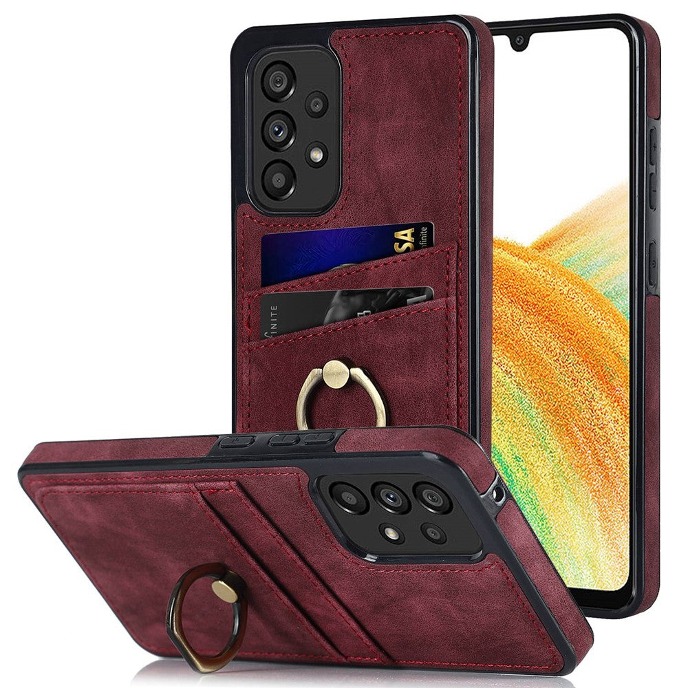 Til Samsung Galaxy A33 5G Etui med kortlommer Retro PU-læderbelagt TPU-telefoncover med ringholderstativ