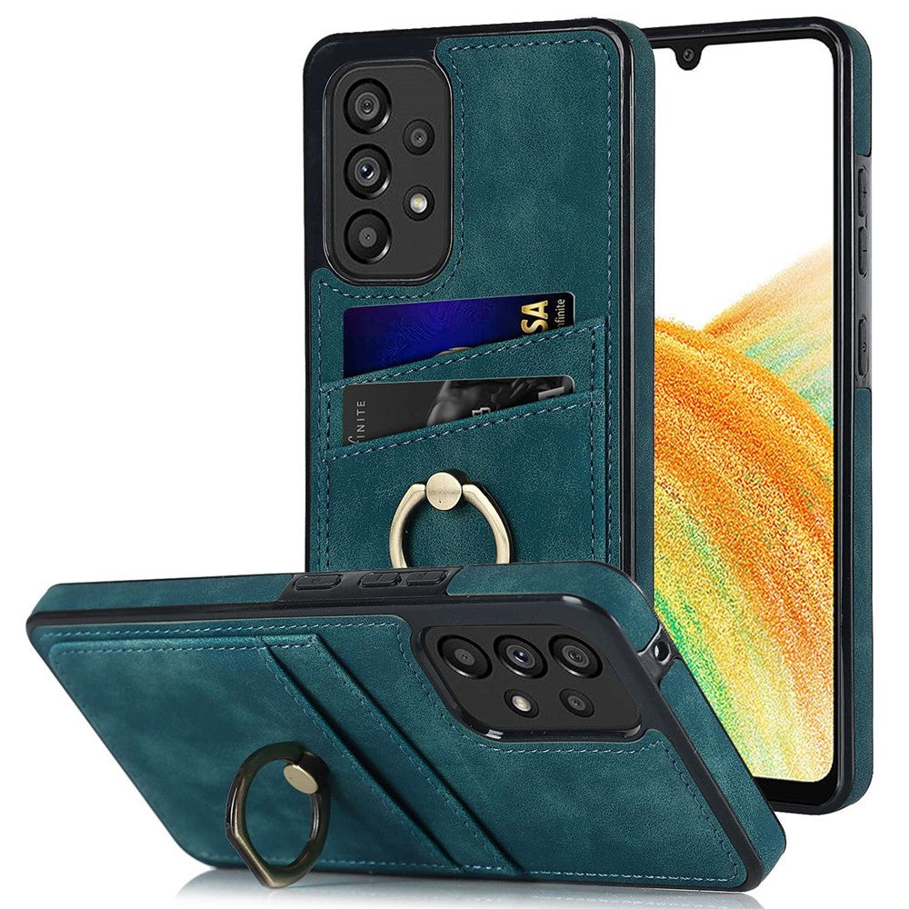 Til Samsung Galaxy A33 5G Etui med kortlommer Retro PU-læderbelagt TPU-telefoncover med ringholderstativ