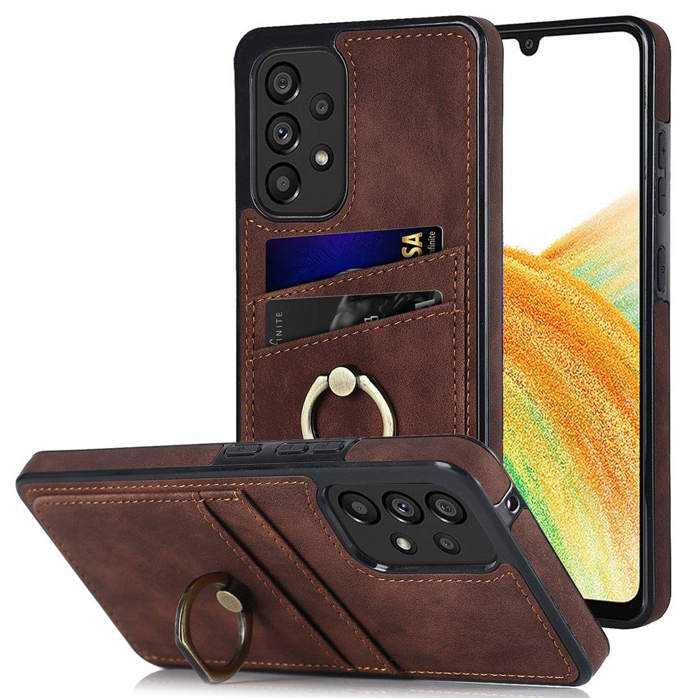 Til Samsung Galaxy A33 5G Etui med kortlommer Retro PU-læderbelagt TPU-telefoncover med ringholderstativ