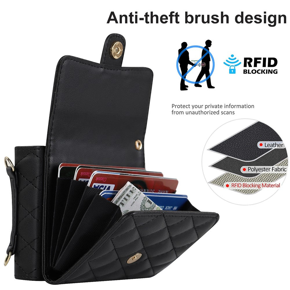 ZD 03 för Samsung Galaxy Z Flip7 FE 5G / Z Flip6 5G-skal med väska, PU-läder, axelbandsskydd, RFID-blockerande