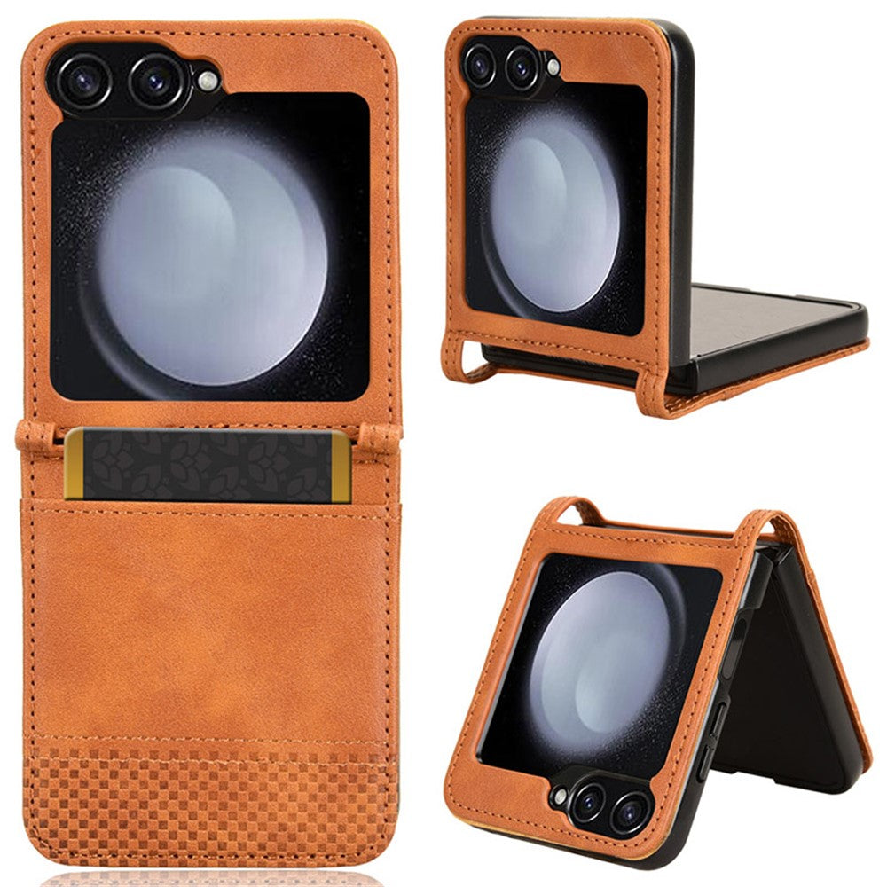Samsung Galaxy Z Flip7 FE 5G / Z Flip6 5G Skal Retrotextur Heldelad Design PU-läder+PC mobilskal med Kortplats