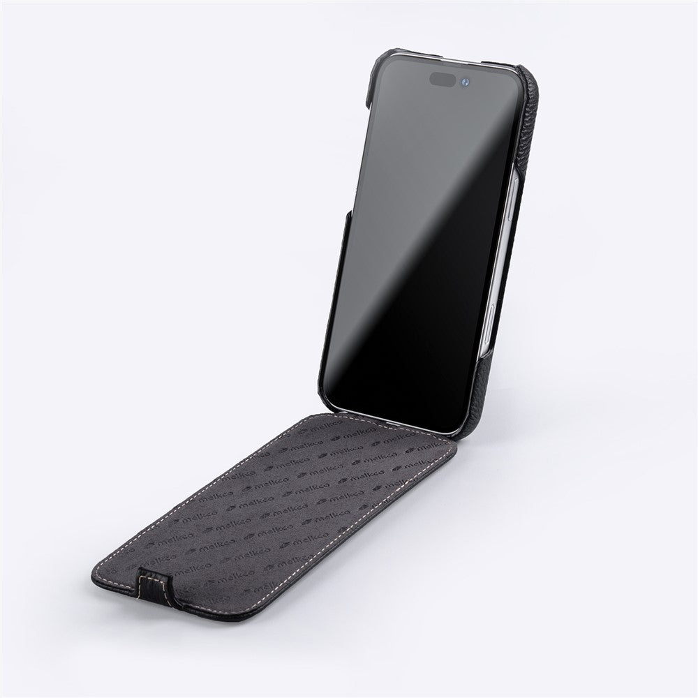 MELKCO For iPhone 16 Pro Max Case Compatible with MagSafe Vertical Flip Genuine Cow Leather + PC Phone Cover