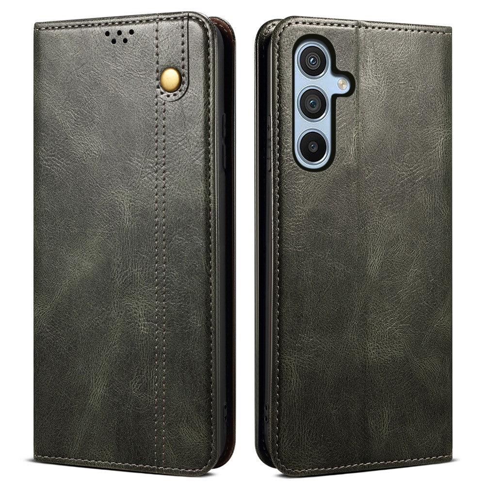 For Samsung Galaxy S24 FE Case Leather Phone Cover Waxy Crazy Horse Texture Magnetic Absorption