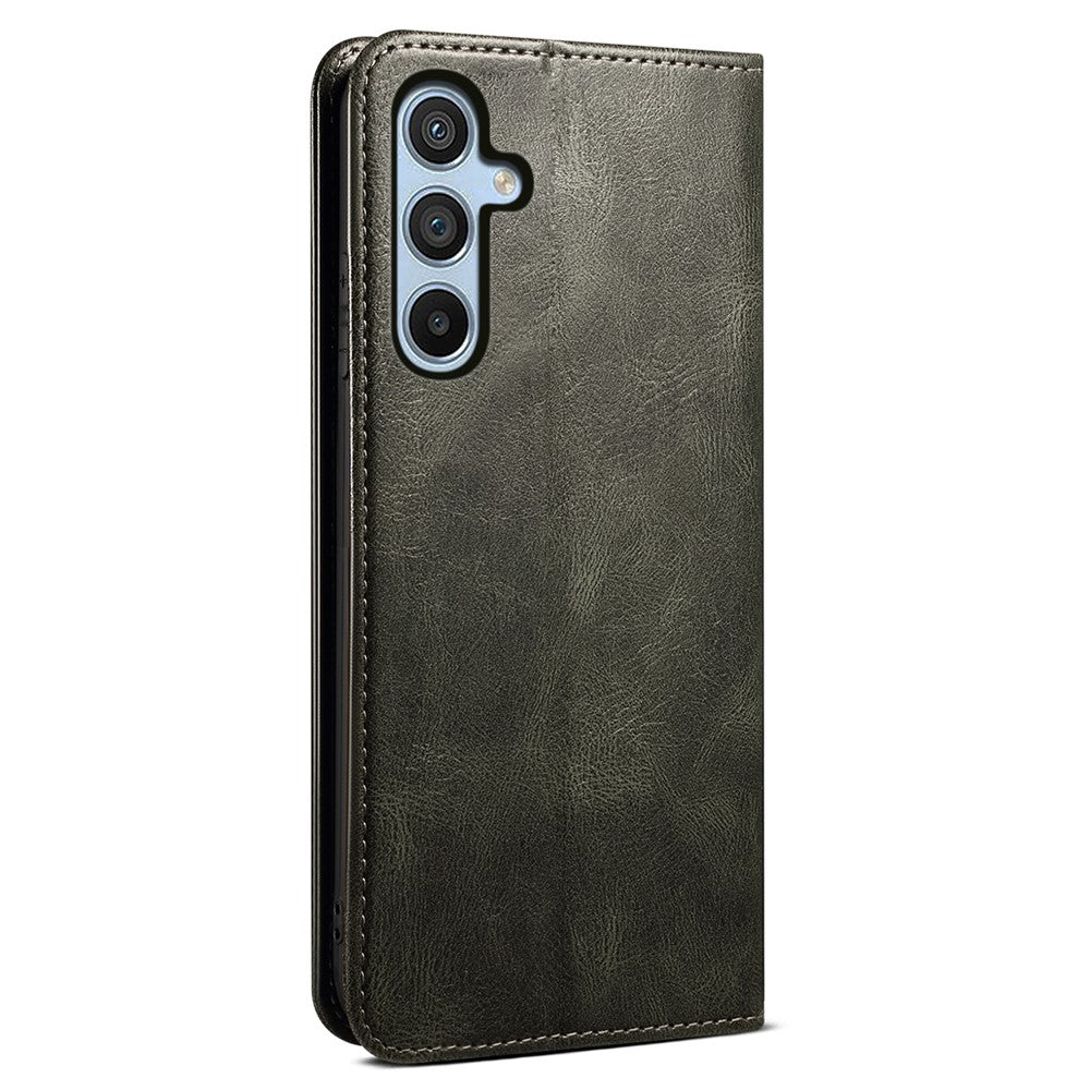 For Samsung Galaxy S24 FE Case Leather Phone Cover Waxy Crazy Horse Texture Magnetic Absorption