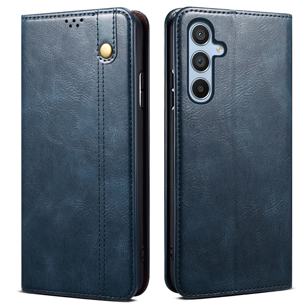 For Samsung Galaxy S24 FE Case Leather Phone Cover Waxy Crazy Horse Texture Magnetic Absorption