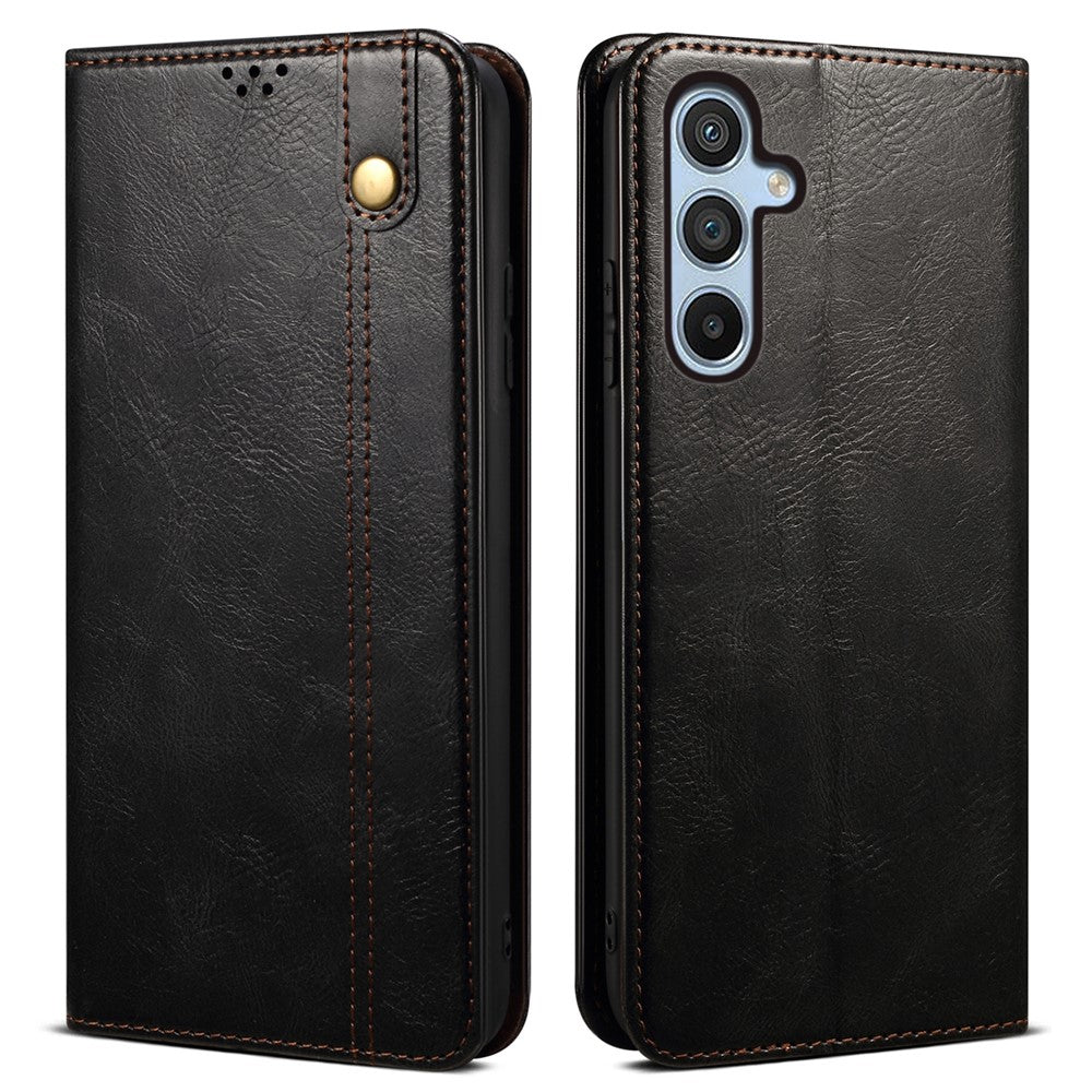 For Samsung Galaxy S24 FE Case Leather Phone Cover Waxy Crazy Horse Texture Magnetic Absorption