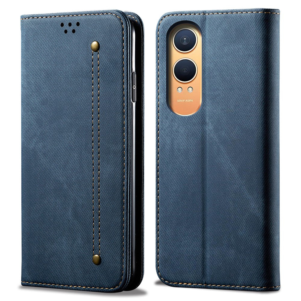 OnePlus Nord CE4 Lite 5G / Oppo K12x 5G (Kina) Fodral Jeans Tygstruktur Läder Plånboksfodral