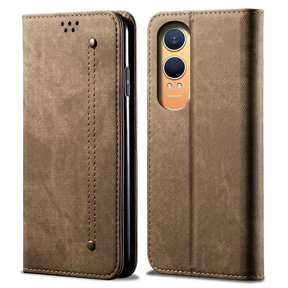 OnePlus Nord CE4 Lite 5G / Oppo K12x 5G (Kina) Fodral Jeans Tygstruktur Läder Plånboksfodral