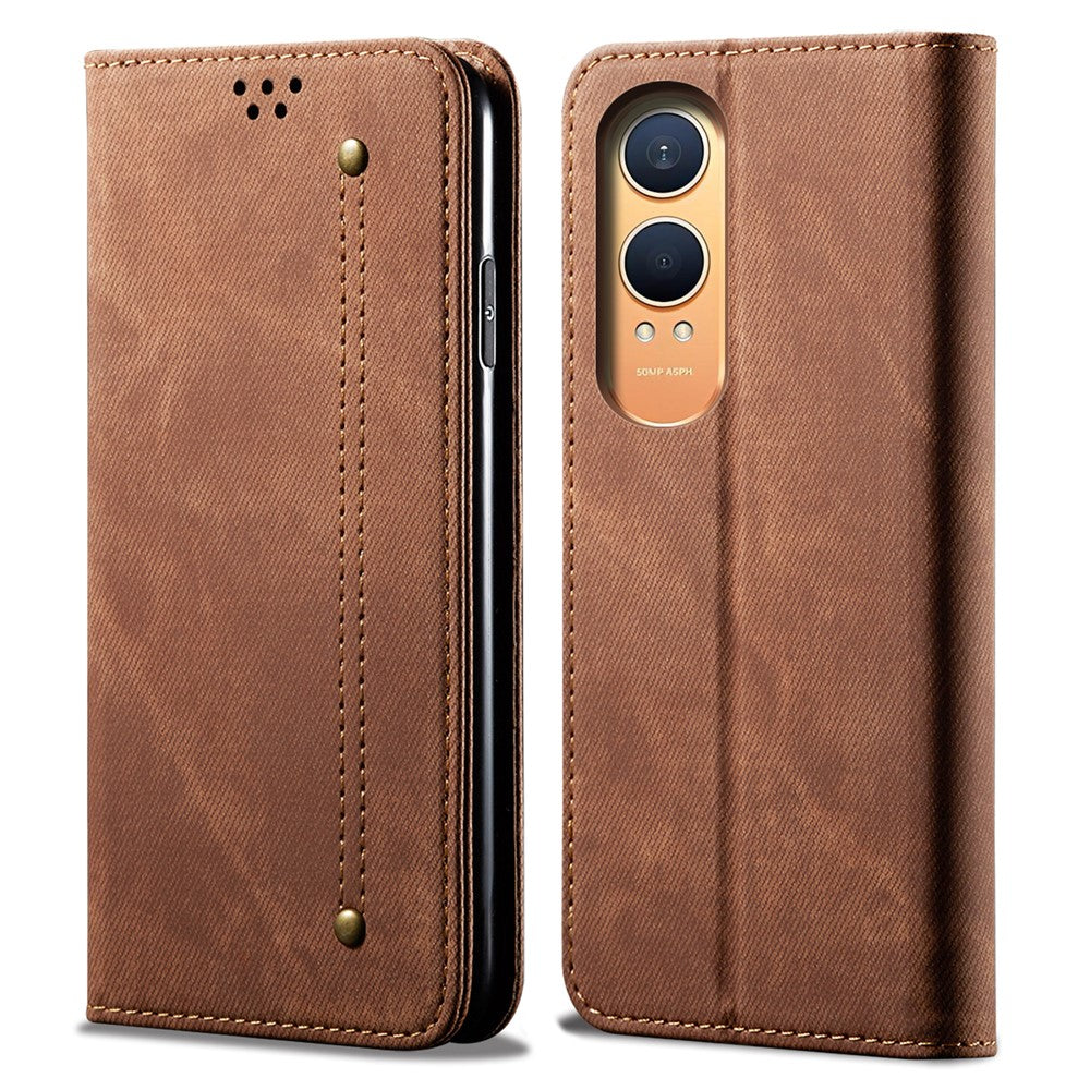 OnePlus Nord CE4 Lite 5G / Oppo K12x 5G (Kina) Fodral Jeans Tygstruktur Läder Plånboksfodral