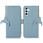 For Samsung Galaxy S24 FE Phone Case RFID Blocking Textured Genuine Cow Leather Flip Cover