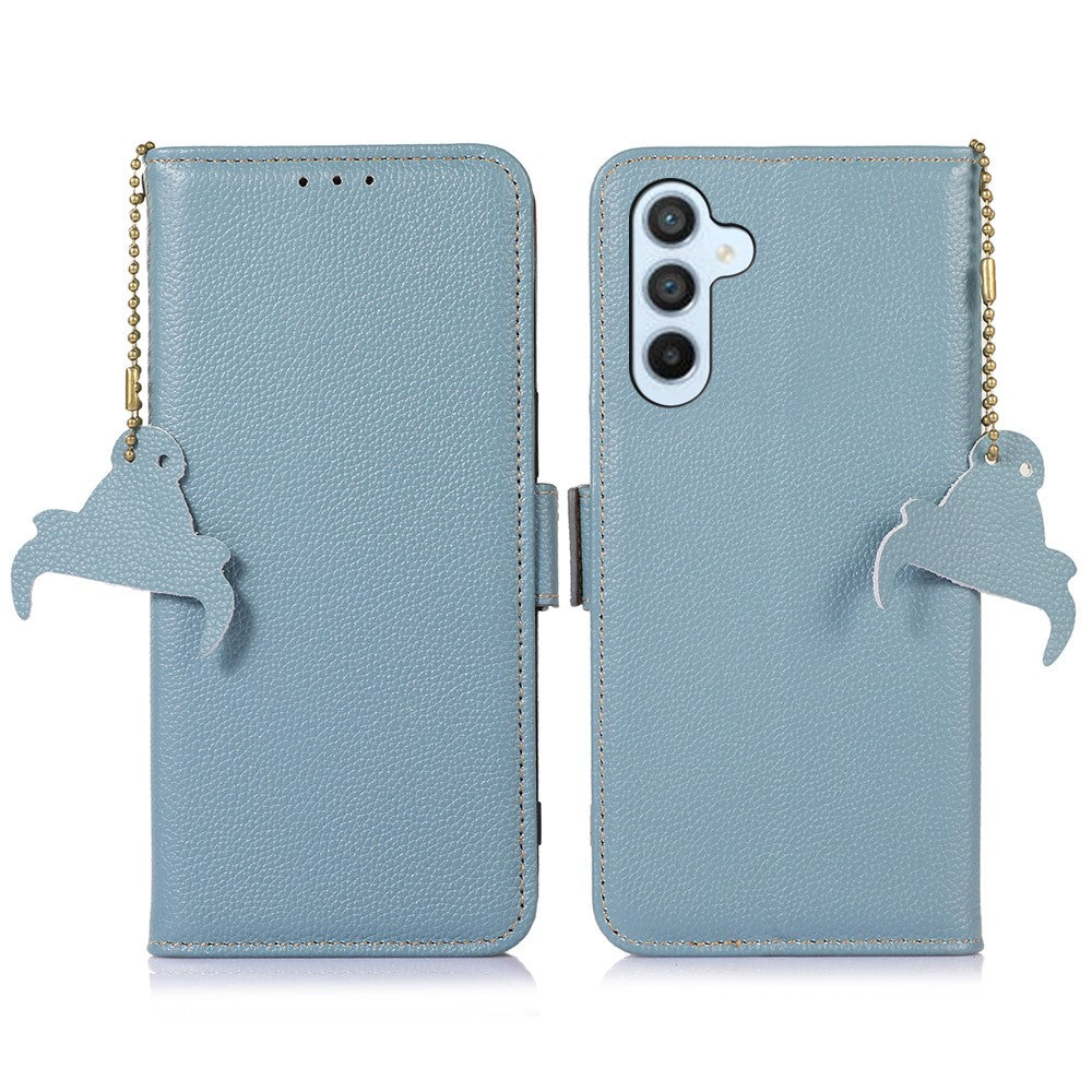For Samsung Galaxy S24 FE Phone Case RFID Blocking Textured Genuine Cow Leather Flip Cover