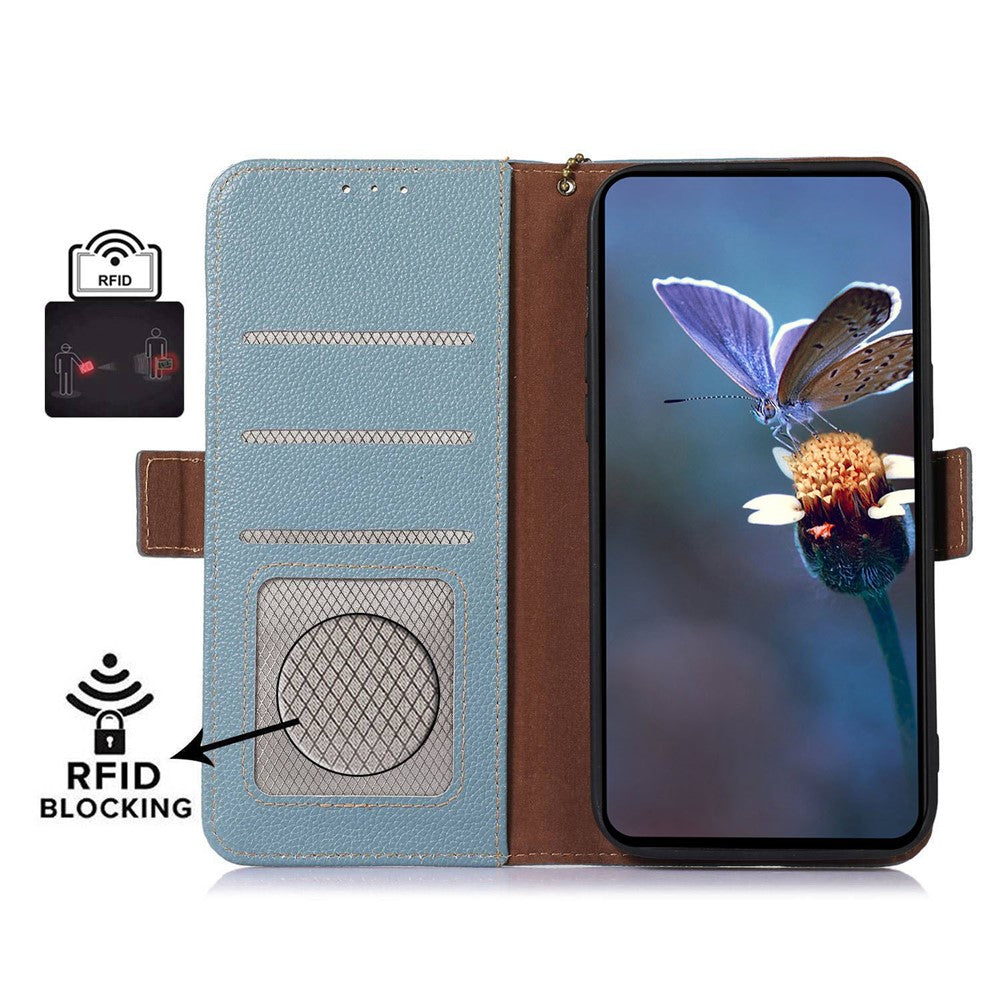 For Samsung Galaxy S24 FE Phone Case RFID Blocking Textured Genuine Cow Leather Flip Cover