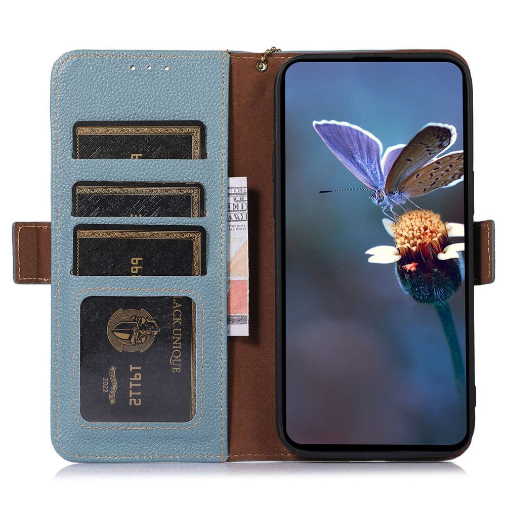 For Samsung Galaxy S24 FE Phone Case RFID Blocking Textured Genuine Cow Leather Flip Cover