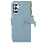For Samsung Galaxy S24 FE Phone Case RFID Blocking Textured Genuine Cow Leather Flip Cover