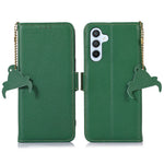 For Samsung Galaxy S24 FE Phone Case RFID Blocking Textured Genuine Cow Leather Flip Cover