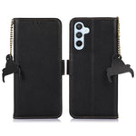 For Samsung Galaxy S24 FE Phone Case RFID Blocking Textured Genuine Cow Leather Flip Cover