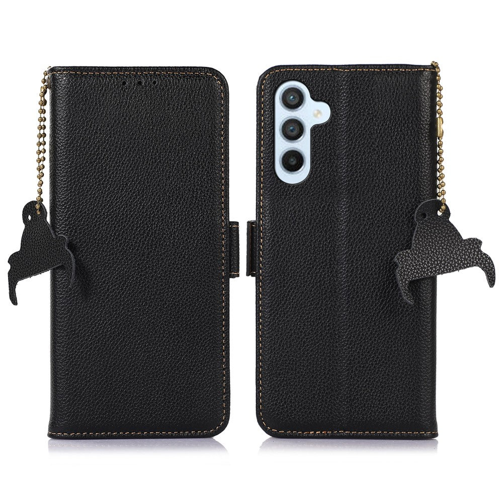 For Samsung Galaxy S24 FE Phone Case RFID Blocking Textured Genuine Cow Leather Flip Cover