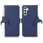 For Samsung Galaxy S24 FE Phone Case RFID Blocking Textured Genuine Cow Leather Flip Cover
