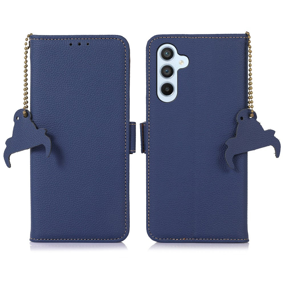 For Samsung Galaxy S24 FE Phone Case RFID Blocking Textured Genuine Cow Leather Flip Cover