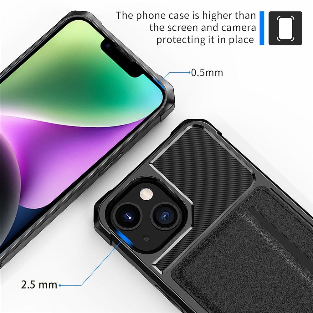 iPhone 14 ZM02 Korthållare mobilskal Förbättrade Hörn PU-läder + TPU-fodral med Bilfäste Metallplåt