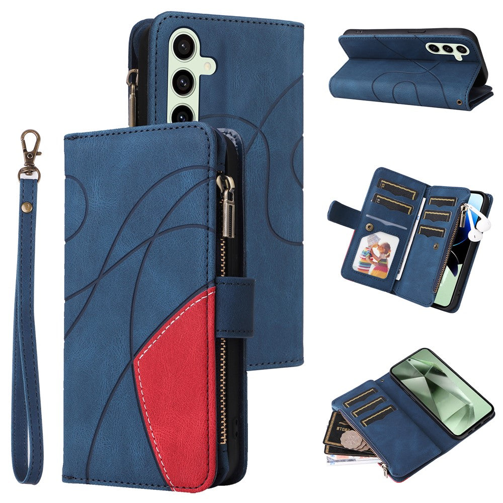 For Samsung Galaxy S24 FE Leather Case with Strap Zipper 9 Card Slot Phone Cover Stand