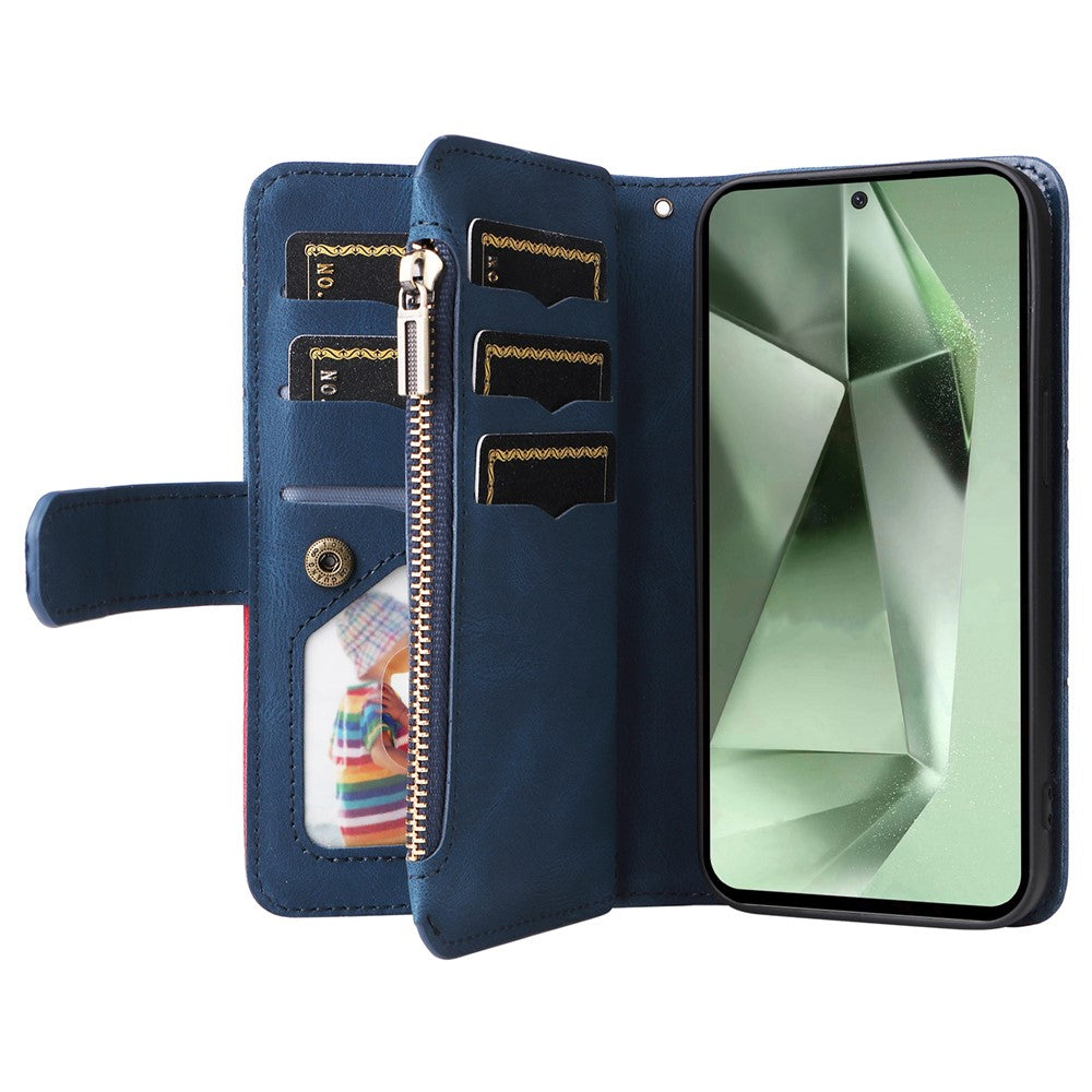 For Samsung Galaxy S24 FE Leather Case with Strap Zipper 9 Card Slot Phone Cover Stand