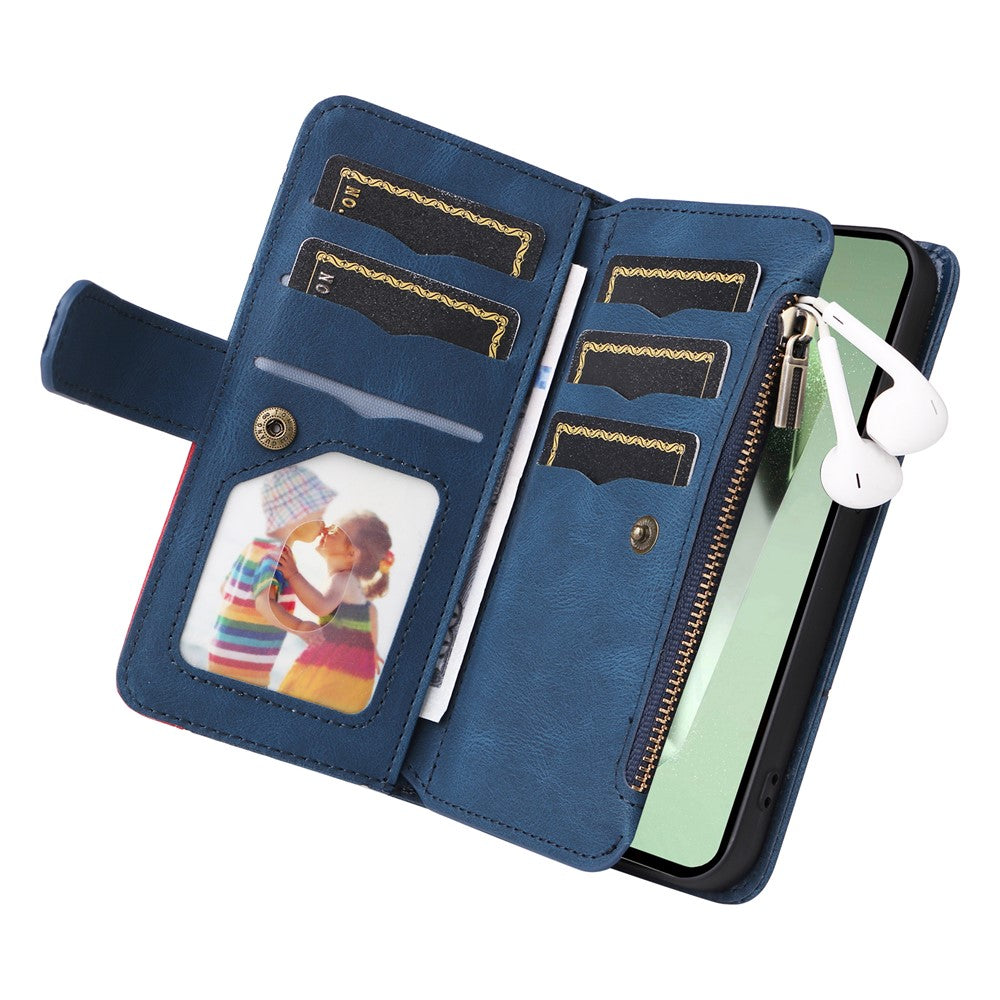 For Samsung Galaxy S24 FE Leather Case with Strap Zipper 9 Card Slot Phone Cover Stand