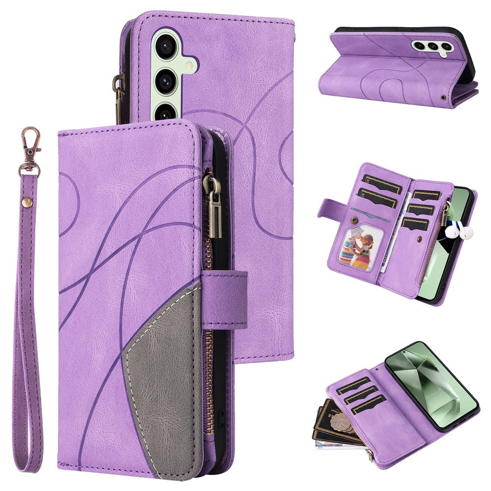 For Samsung Galaxy S24 FE Leather Case with Strap Zipper 9 Card Slot Phone Cover Stand